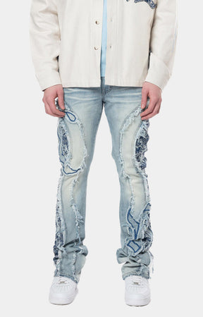 TAPESTRY ACCENT STACKED JEANS