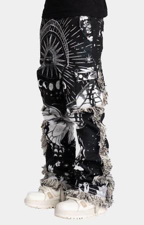 OBSIDIAN BLACK STACKED TAPESTRY PANTS