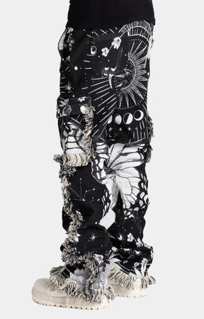 OBSIDIAN BLACK STACKED TAPESTRY PANTS