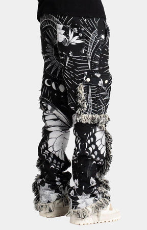 OBSIDIAN BLACK STACKED TAPESTRY PANTS