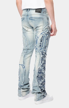 TAPESTRY ACCENT STACKED JEANS