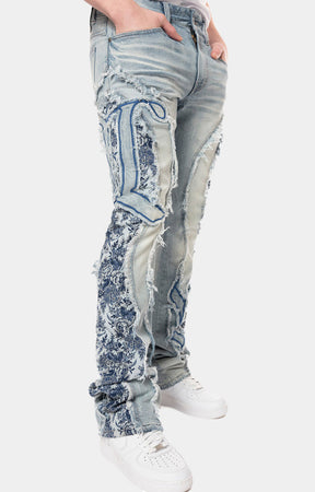 TAPESTRY ACCENT STACKED JEANS