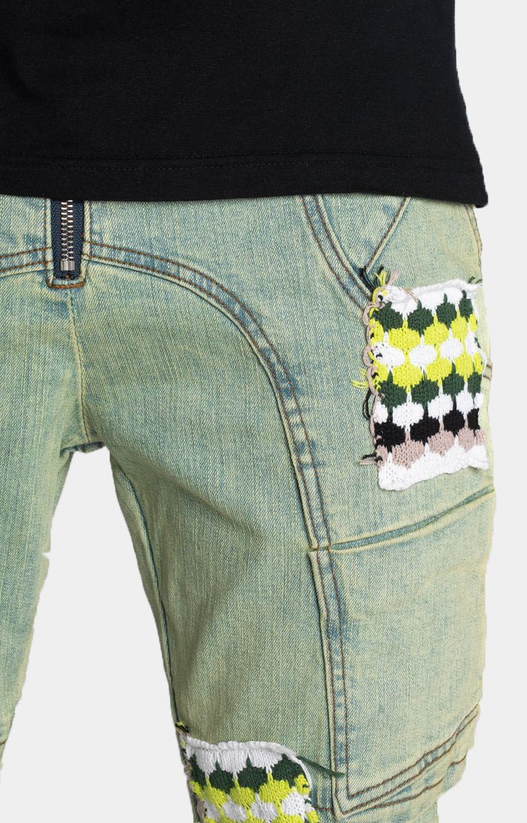 SLIME GREEN KNIT PATCHES DENIM