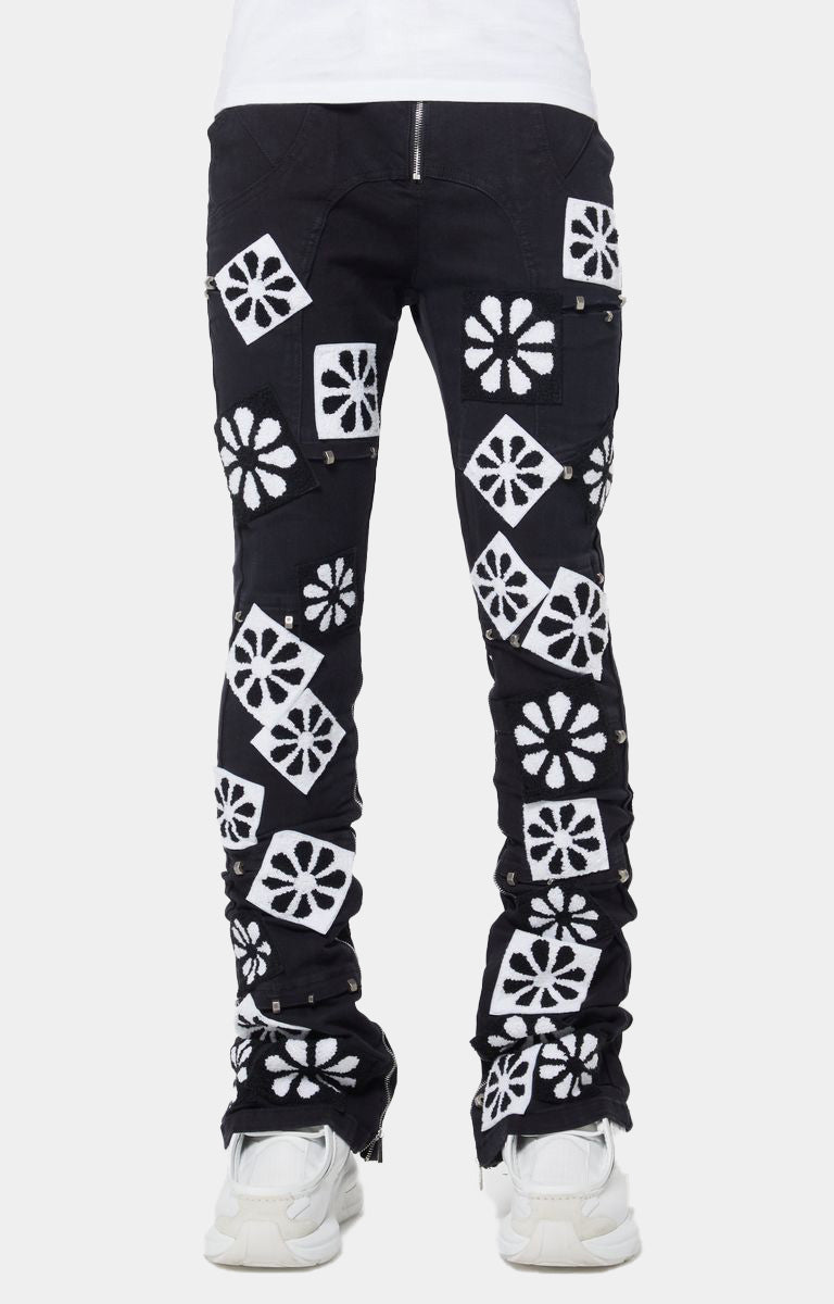 OBSIDIAN BLACK FLOWERS DENIM