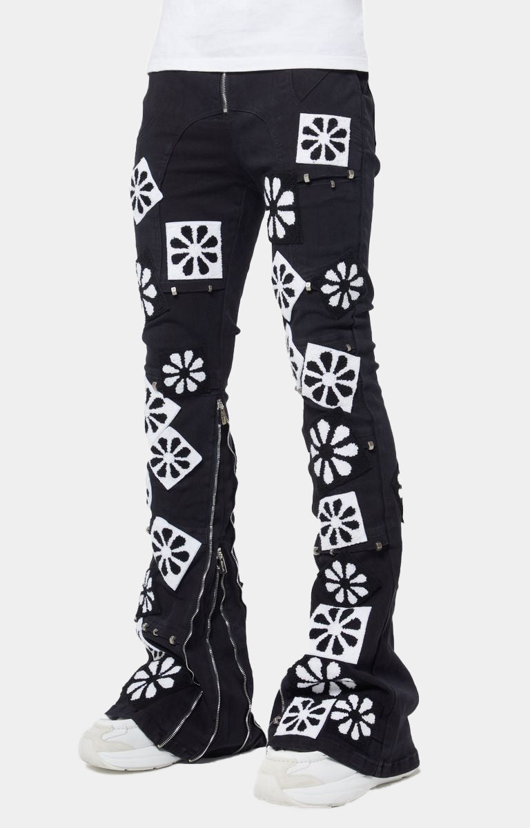 OBSIDIAN BLACK FLOWERS DENIM