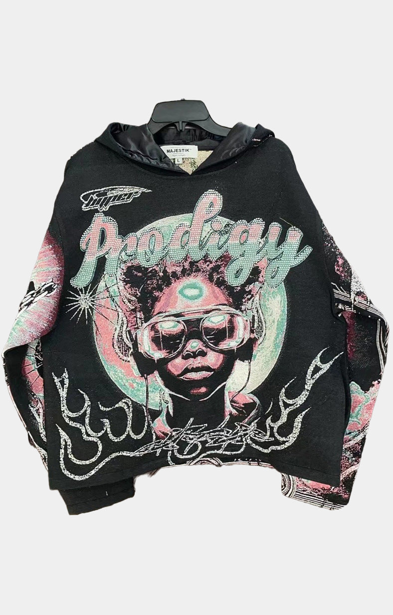 MEN'S PRODIGY RHINESTONE TAPESTRY CROPPED HOODIE