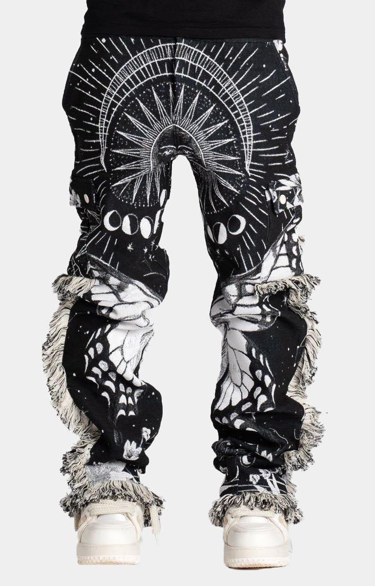 OBSIDIAN BLACK STACKED TAPESTRY PANTS