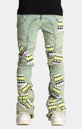 SLIME GREEN KNIT PATCHES DENIM